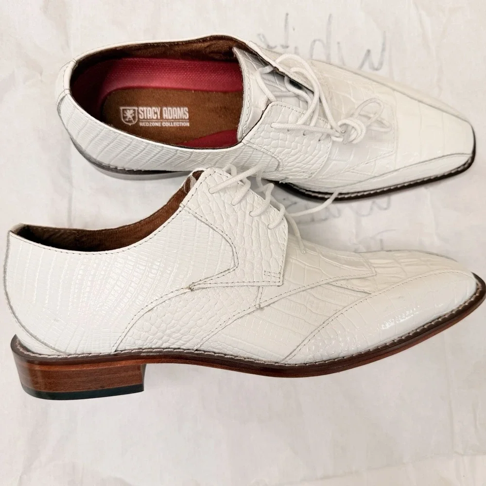 Stacy Adams Tristano Modified Bike Toe‎ Oxford Shoes White 25694-100 SZ-7 M